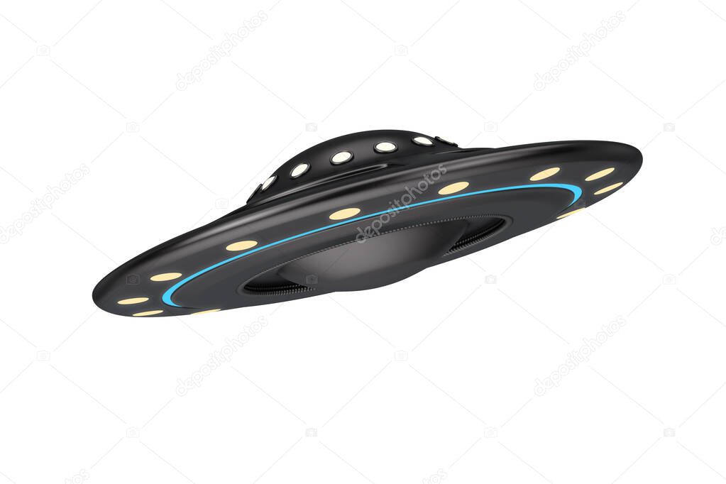 UFO Concept. Alien Spaceship or Flying Saucer on a white background. 3d Rendering