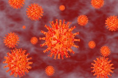 Roman Coronavirus COVID-19 Hücreler İnsan Organizması Mikroskop Kapanışı 'nda Yüzüyor. 3d Hazırlama