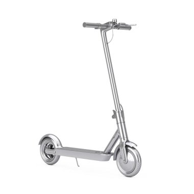Beyaz arka planda Silver Modern Eco Electric Tekme Scooter. 3d Hazırlama