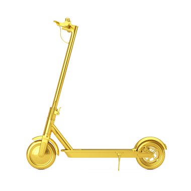 Beyaz arka planda Golden Modern Eco Electric Tekme Scooter. 3d Hazırlama