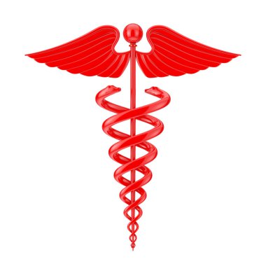 Beyaz arka planda Kırmızı Medikal Caduceus Sembolü. 3d Hazırlama