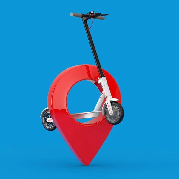 White Modern Eco Electric Kick Scooter Red Map Pointer Pin — Zdjęcie stockowe