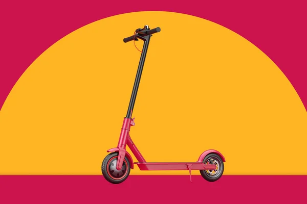 Red Modern Eco Electric Kick Scooter Жовтому Тлі Рендеринг — стокове фото