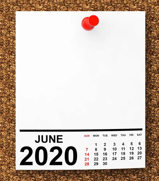 2020年6月的日历 空白便笺 为您的课本提供免费空间 — 图库照片