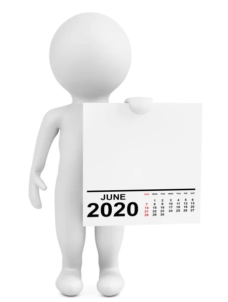 Character Holding Calendar Giugno 2020 Anno Sfondo Bianco Rendering — Foto Stock