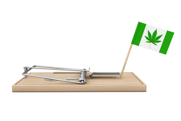 Drewniana Pułapka Myszy Flagą Medyczną Marihuaną Lub Liściem Konopi Indyjskich — Zdjęcie stockowe