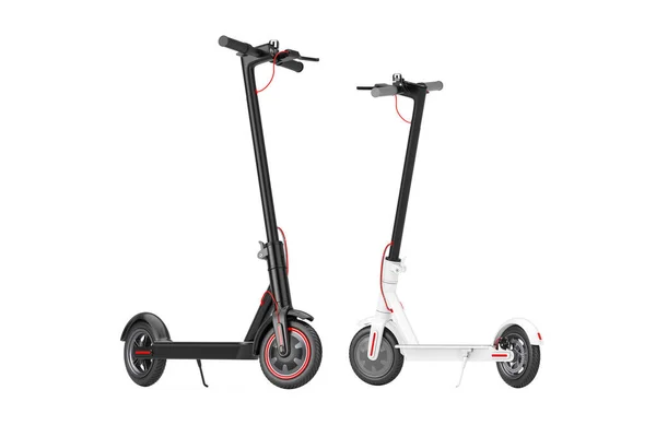 Fekete Fehér Modern Eco Electric Kick Scooters Fehér Alapon Kiolvasztás — Stock Fotó