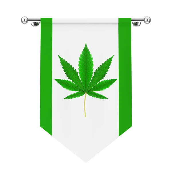 医療用マリファナや大麻麻の葉でファブリックフラグ白い背景にサイン 3Dレンダリング — ストック写真