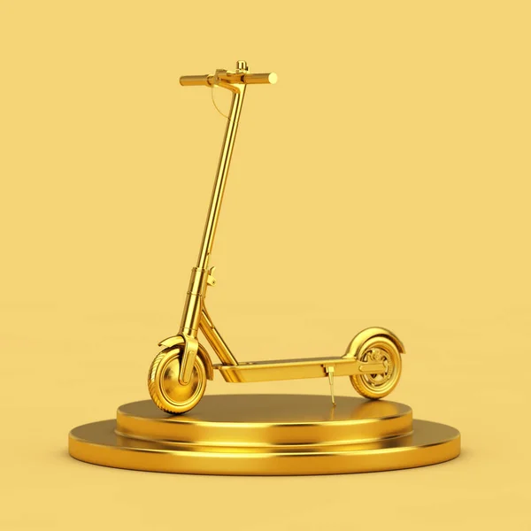 Golden Modern Eco Electric Kick Scooter Sobre Pedestal Dorado Sobre —  Fotos de Stock