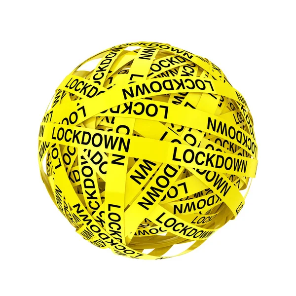 ボールまたは球の形をした黄色のテープストリップを白い背景にロックダウンします 3Dレンダリング — ストック写真