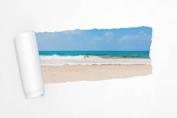 Sand Ocean Sea Beach Hole Torn White Paper Extreme Closeup —  Fotos de Stock