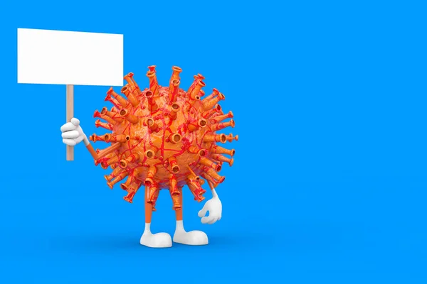 Cartoon Coronavirus Covid Personaggio Della Mascotte Con Banner Bianco Vuoto — Foto Stock
