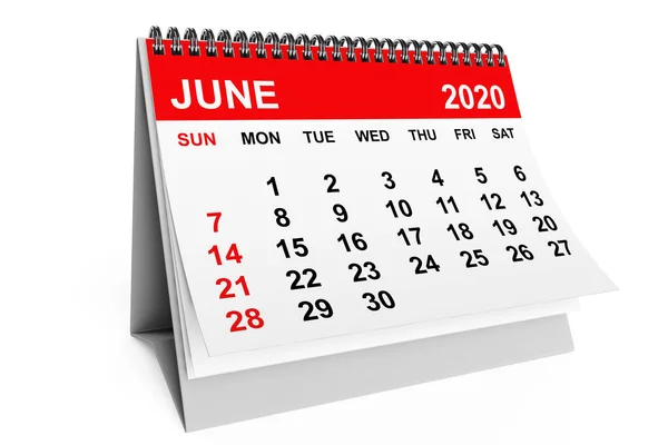 2020 Ano Junho Calendário Sobre Fundo Branco Renderização — Fotografia de Stock