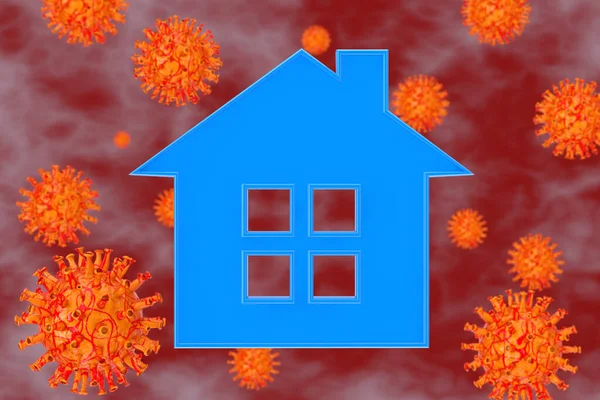 Romanzo Coronavirus Covid Cellule Intorno All Astratta Icona Blu Home — Foto Stock