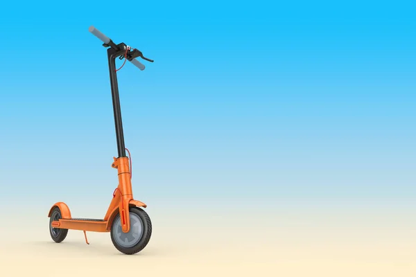 Πορτοκαλί Modern Eco Electric Kick Scooter Μπλε Και Κίτρινο Φόντο — Φωτογραφία Αρχείου