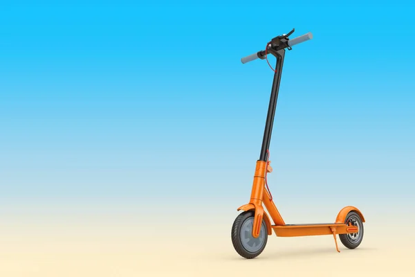 Laranja Modern Eco Electric Kick Scooter Fundo Azul Amarelo Renderização — Fotografia de Stock