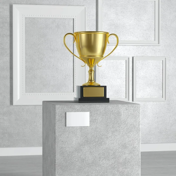 Business Sport Golden Award Trophy Pedestal Stage Podium Column Art — Stock Photo, Image