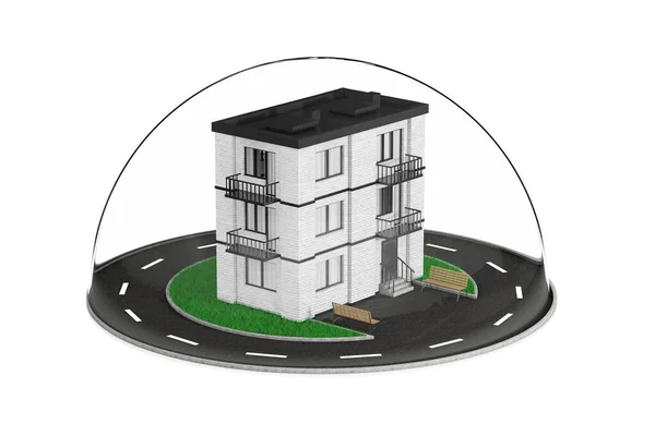Home Veiligheid Concept City Town White Brick House Building Beschermd — Stockfoto