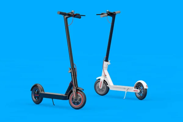Black White Modern Eco Electric Kick Scooters Blue Background Rendering — Stock Photo, Image