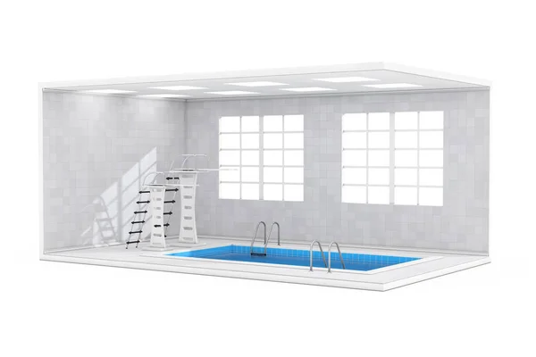 Piscina Interna Con Ampie Finestre Trampolini Piscina Sfondo Bianco Rendering — Foto Stock