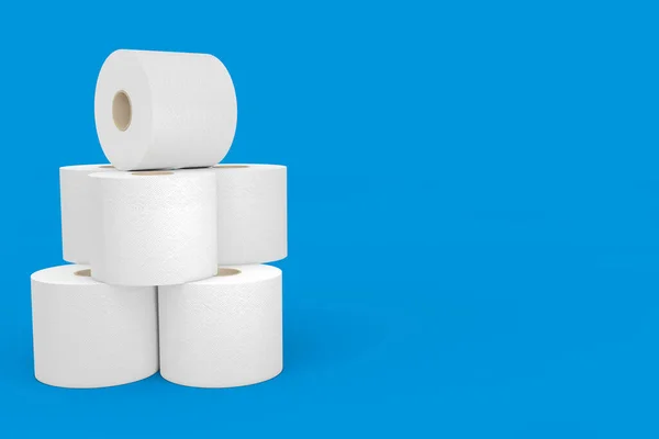Pile Rouleaux Papier Toilette Sur Fond Bleu Rendu — Photo