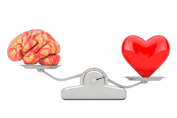 Brain Red Heart Simple Balance Scale Pada Latar Belakang Putih — Stok Foto