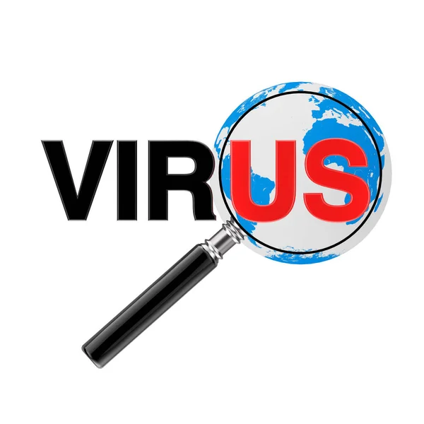 Vergrootglas Gericht Red Inloggen Virus Word Met Earth Globe Een — Stockfoto