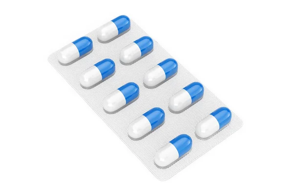 Blue Health Care Capsules Blister Pack White Background Rendering — Stock Photo, Image