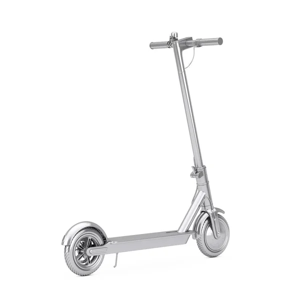 Beyaz Arka Planda Silver Modern Eco Electric Tekme Scooter Hazırlama — Stok fotoğraf