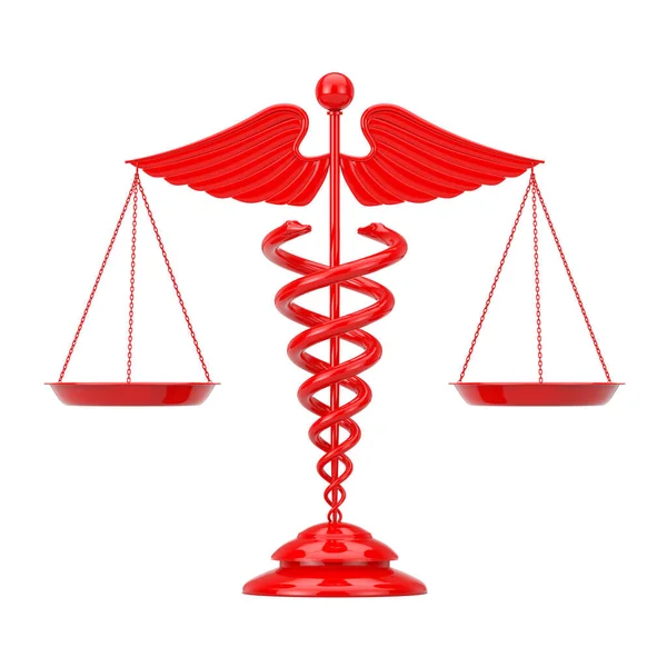 Rotes Medical Caduceus Symbol Als Waage Auf Weißem Hintergrund Darstellung — Stockfoto