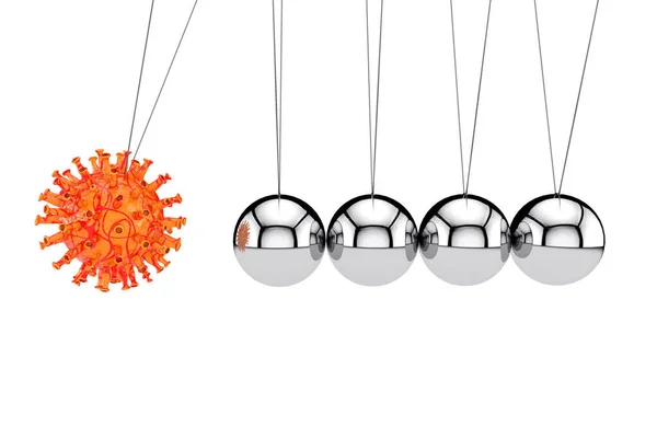 Concetto Crisi Mondiale Coronavirus Covid Cell Attack Newtons Cradle Balancing — Foto Stock