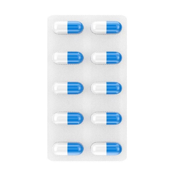 Blue Health Care Capsules Blister Pack White Background Rendering — Stock Photo, Image