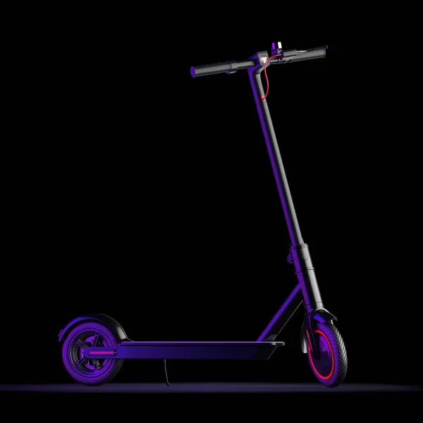 Siyah Arka Planda Siyah Modern Eko Elektrikli Tekme Scooter Hazırlama — Stok fotoğraf