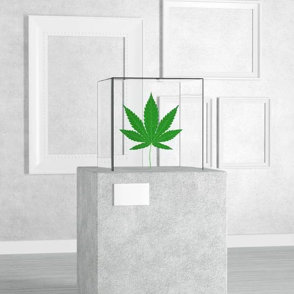 Medical Marijuana Або Cannabis Hemp Leaf Pedestal Stage Podium Column — стокове фото