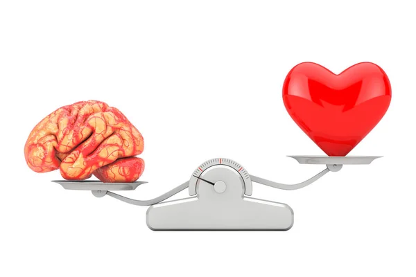 Brain Red Heart Simple Balance Scale Een Witte Achtergrond Rendering — Stockfoto