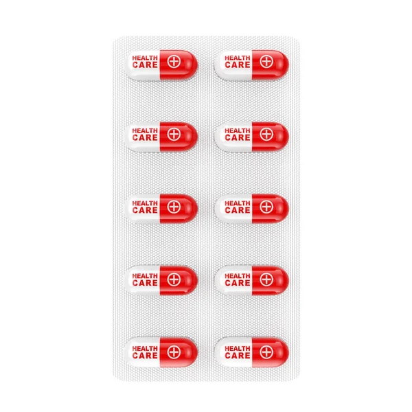 Health Care Capsules Blister Pack White Background Rendering — Stock Photo, Image