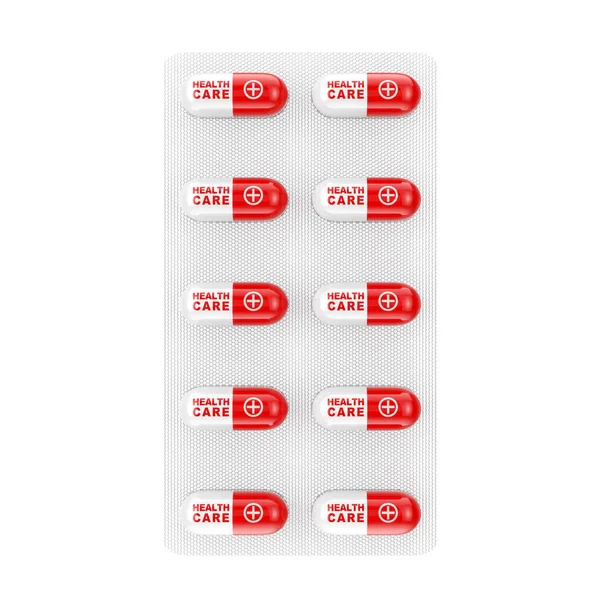 Gezondheidszorg Capsules Blister Pack Een Witte Achtergrond Rendering — Stockfoto