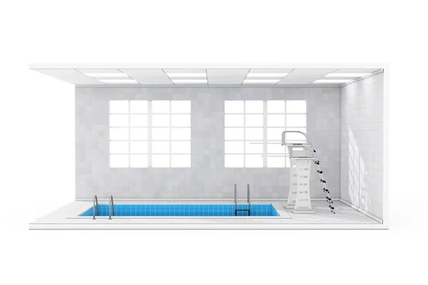 Piscina Interior Com Grandes Janelas Jump Boards Piscina Fundo Branco — Fotografia de Stock