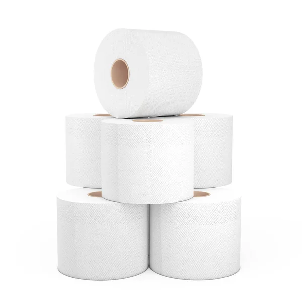Stos Papieru Toaletowego Rolls Białym Tle Renderowanie — Zdjęcie stockowe