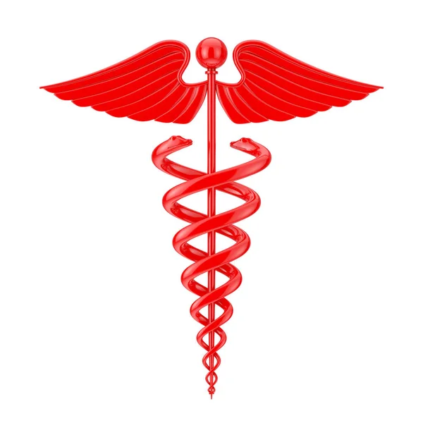 Red Medical Caduceus Symbool Een Witte Achtergrond Rendering — Stockfoto