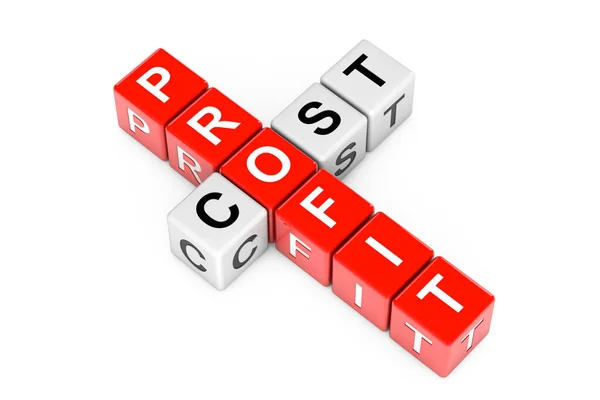 Profit Cost Sign Crossword Cube Blocks White Background Rendering — Stock Photo, Image