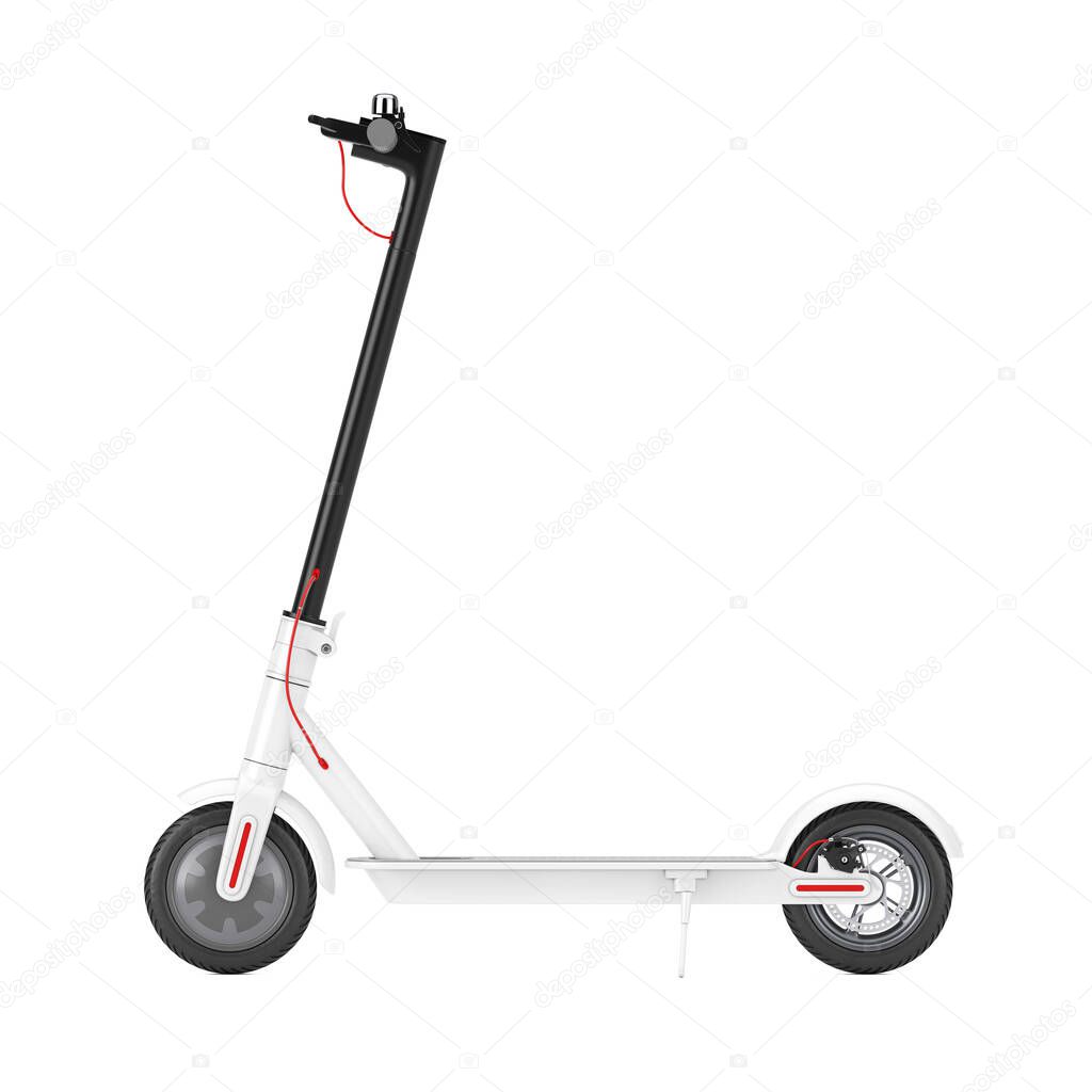 White Modern Eco Electric Kick Scooter on a white background. 3d Rendering