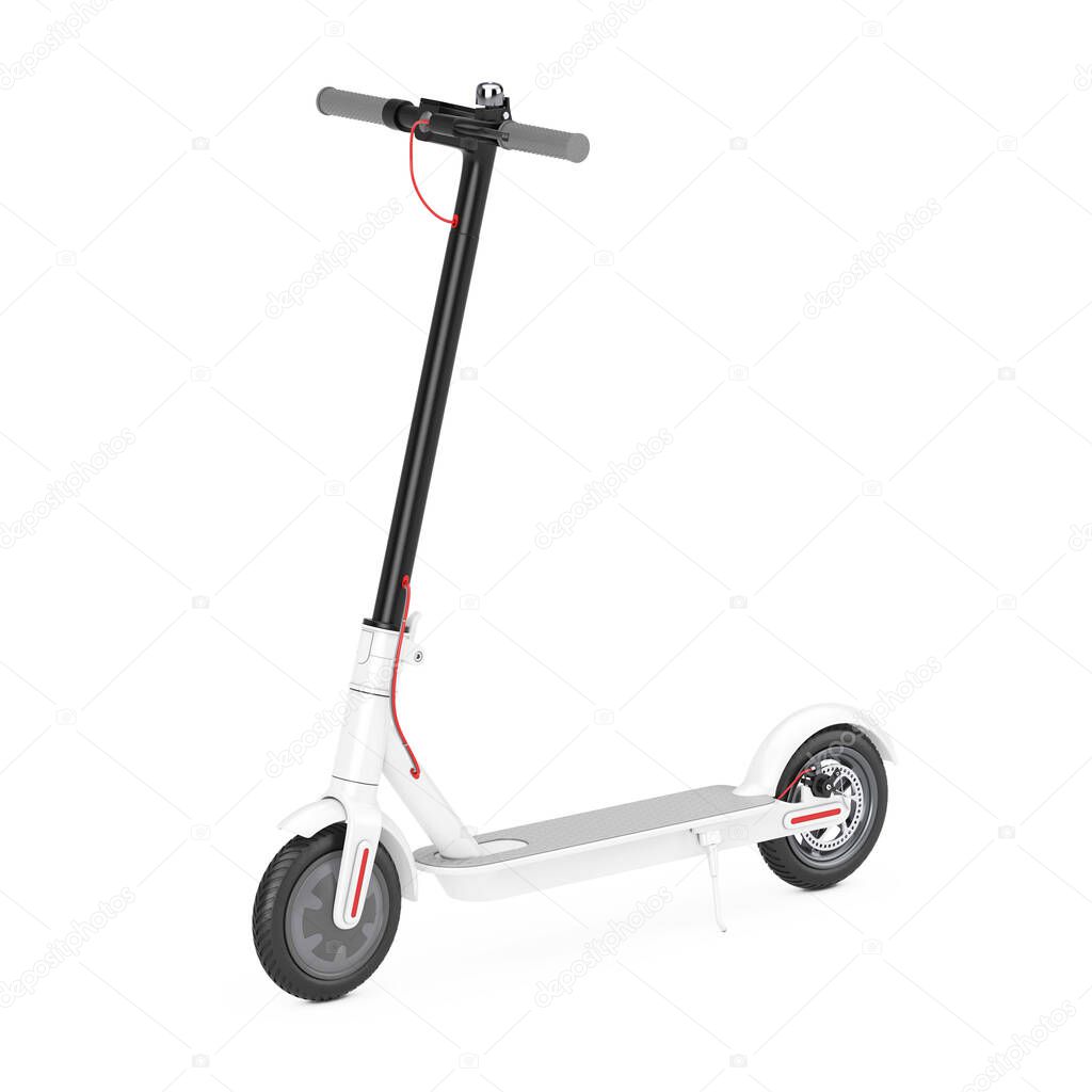 White Modern Eco Electric Kick Scooter on a white background. 3d Rendering