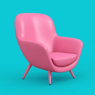 Pembe Deri Oval Shape Gevşeme Sandalyesi Duotone Tarzı ile mavi arka planda. 3d Hazırlama