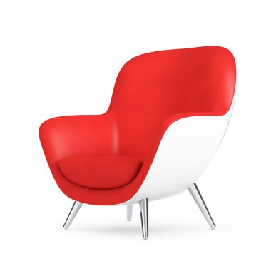 Kırmızı Modern Deri Oval Shape Beyaz arka planda Gevşek Sandalye. 3d Hazırlama