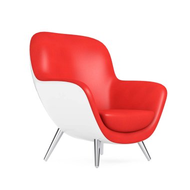Kırmızı Modern Deri Oval Shape Beyaz arka planda Gevşek Sandalye. 3d Hazırlama