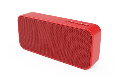 Beyaz arka planda kırmızı portatif su geçirmez kablosuz hoparlör. 3d Hazırlama