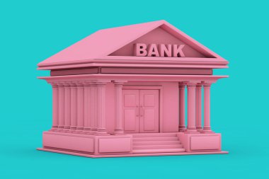 Mavi arka planda Duotone Style 'daki Pembe Banka Binası. 3d Hazırlama