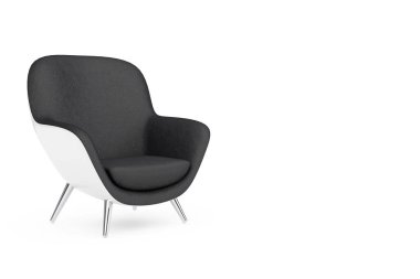 Beyaz arka planda Siyah ve Beyaz Deri Oval Shape Gevşek Sandalye. 3d Hazırlama