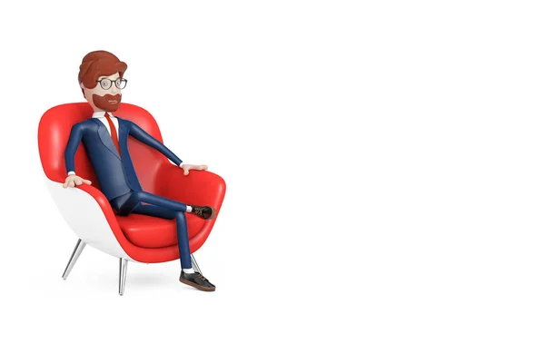 Caráter Dos Desenhos Animados Empresário Descansando Couro Moderno Vermelho Relaxe — Fotografia de Stock